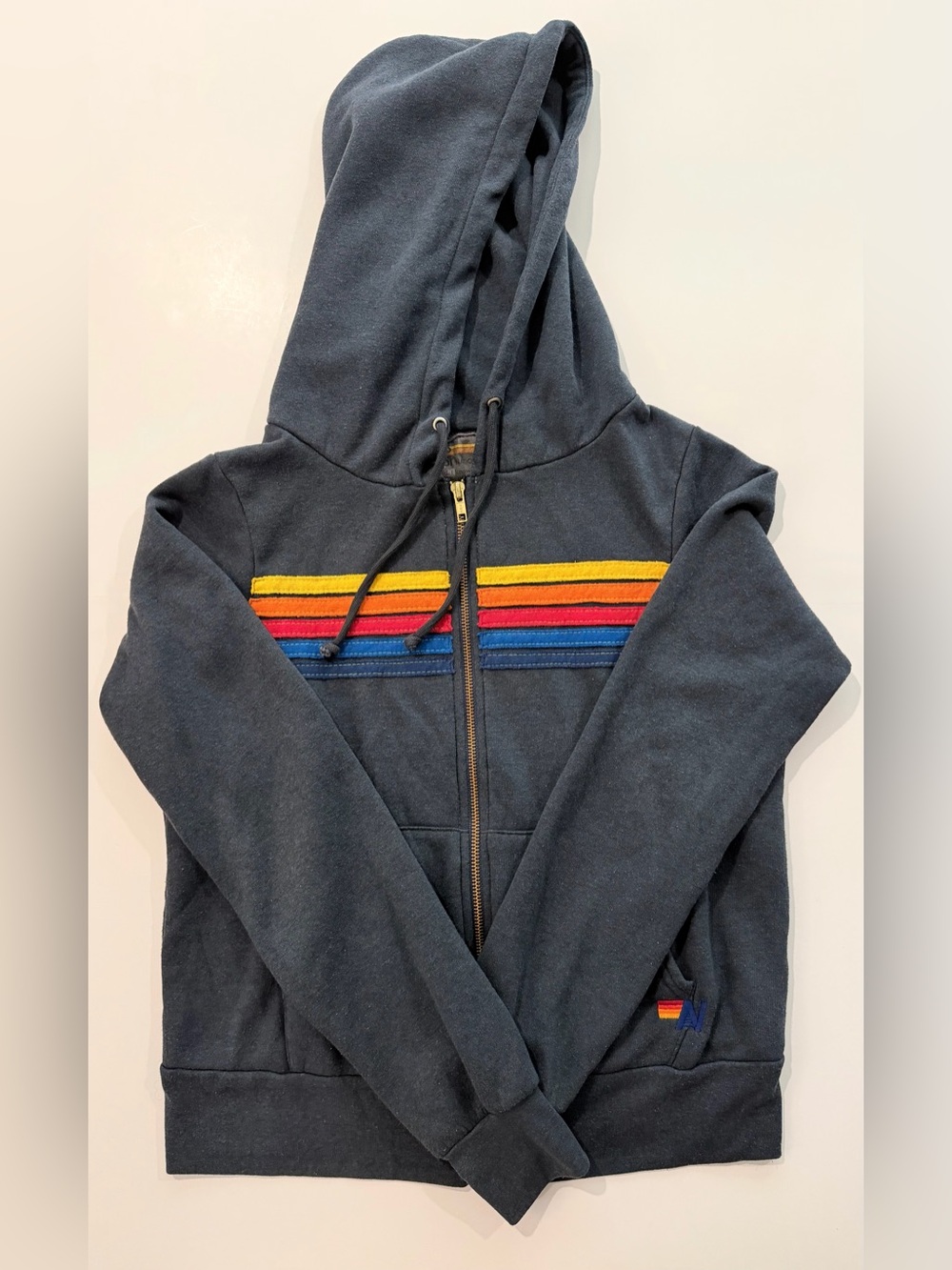 Aviator Nation 5 Stripe Hoodie & Sweatpants Set XS/S Navy Charcoal - Picture 10 of 16